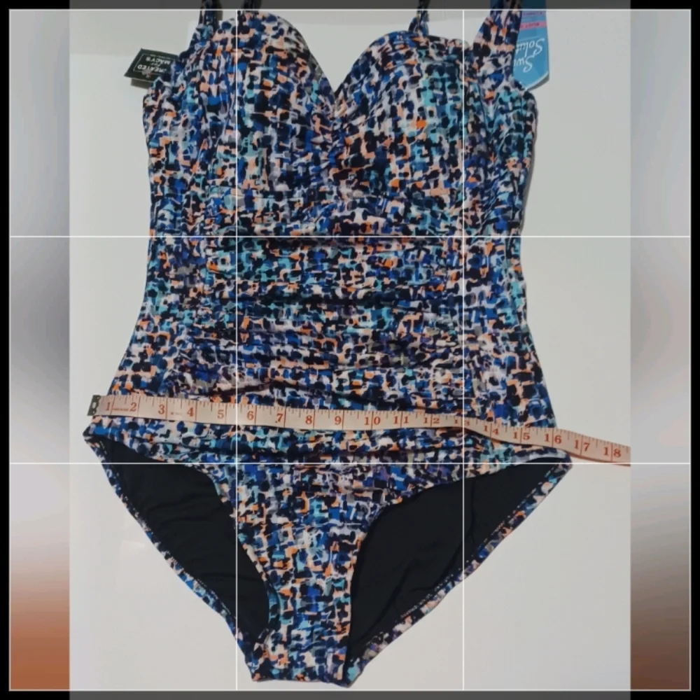 SWIM Solutions Women's Black Multi-Color Sherred Swimsuit. Size 16 - Picture 12 of 16